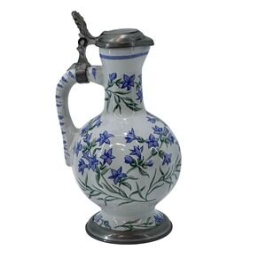 Mouson Lavendel Floral Porcelain Pewter Lid Pitcher German Posikutsche Decor